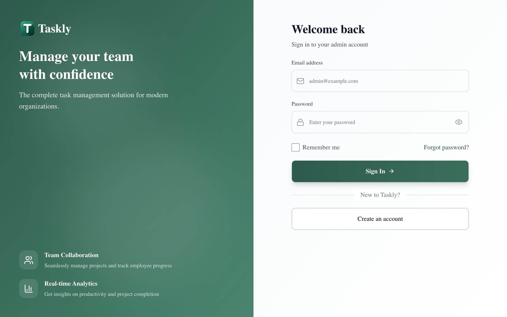 Screenshot of Taskly Admin